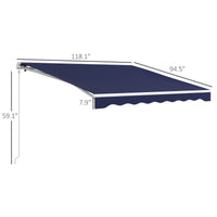 Outsunny 10' X 8' Electric Awning, Retractable Awning, Uv Protection Sun Shade Shelter With Remote Controller And Manual Crank Handle For Deck, Balcony, Yard, Dark Blue Blue Aluminum