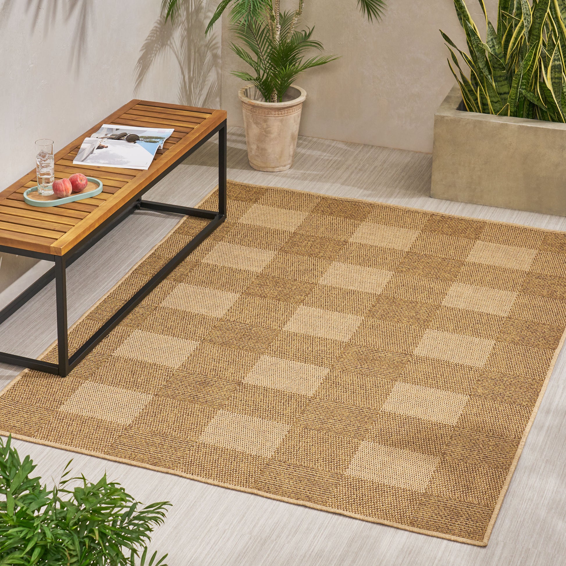 5'3" X 7' Indoor Outdoor Area Rug, Natural Natural Polypropylene