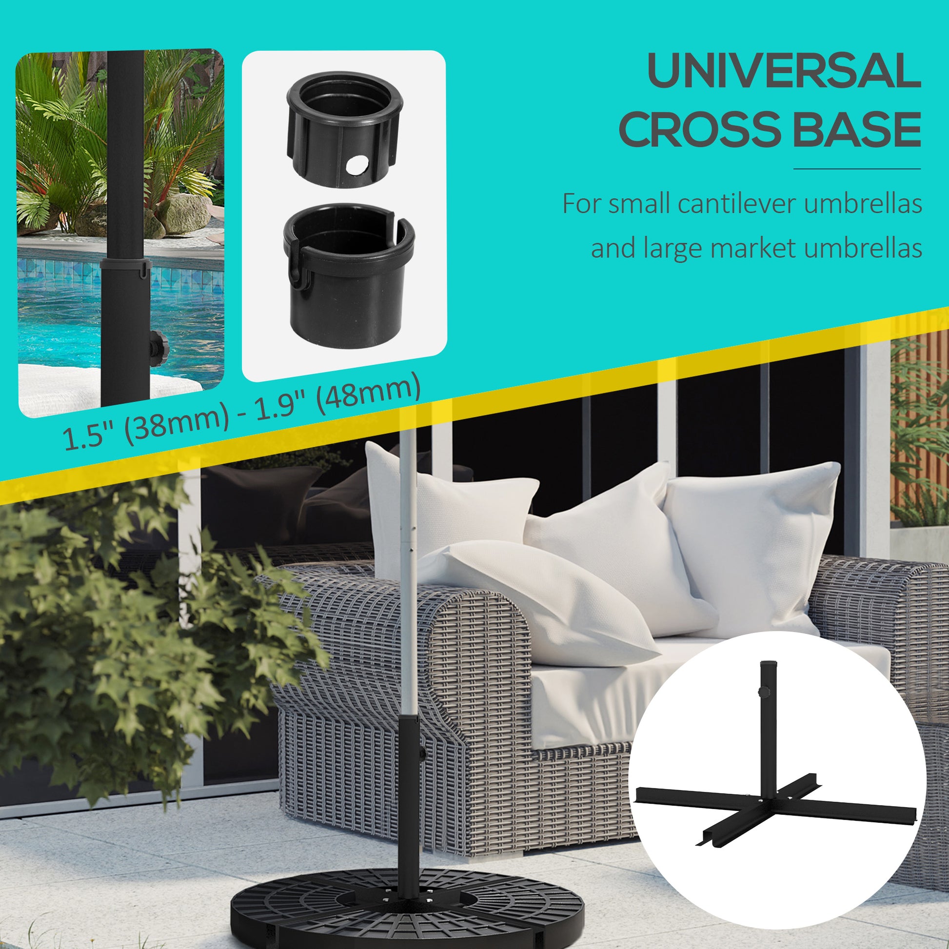 Outsunny Outdoor Universal Cross Brace Stand For Small Offset Umbrella Or Large Market Umbrella, Cross Umbrella Base For Patio Umbrella, Black Black Steel