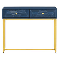 Modern Sleek Console Table Two Drawers With Stripe Design For Living Room And Entryway Navy Navy Mdf
