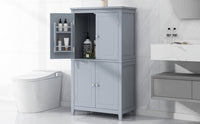 Elegant Bathroom Floor Storage Cabinet, Bathroom Storage Unit, Freestanding Cabinet With 4 Doors, Adjustable Shelves, Adaptable Shelves, Grey Grey Mdf