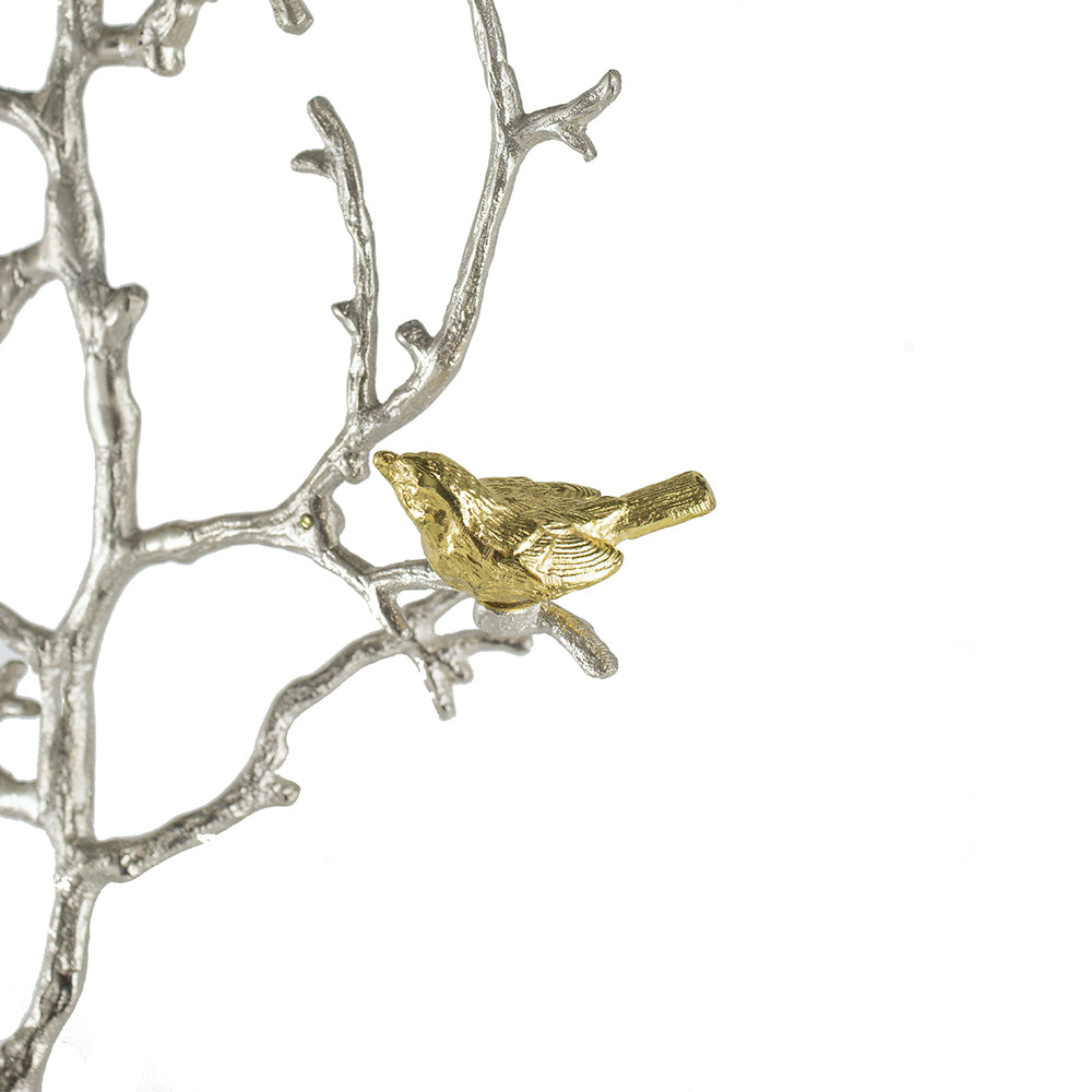17X5.5X22" Metal Branch Wall Sculptures With Bird Accents, Set Of 2 Silver Multi Aluminium