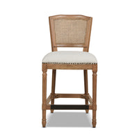 Triomphe Rattan Wicker High Back Armless Counter Bar Stool, White Pepper Stain Resistant High Performance Polyester White Foam Wood Fabric Rattan