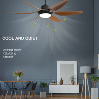 54 Inch Indoor Ceiling Fan With Dimmable Led Light Abs Blades Remote Control Reversible Dc Motor For Living Room Black Abs