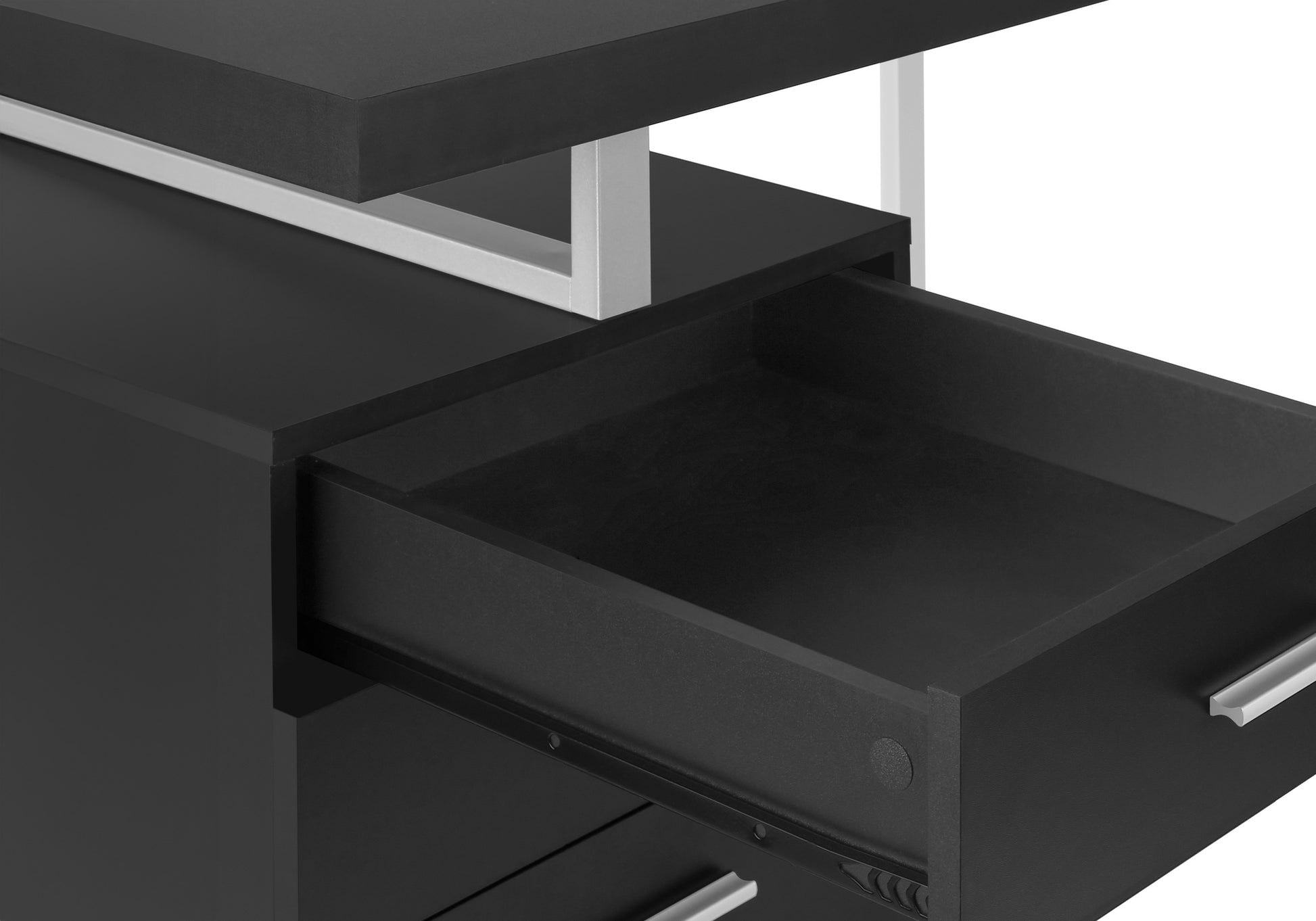 Computer Desk, Home Office, Laptop, Left, Right Set Up, Storage Drawers, 48"L, Work, Black Laminate, Grey Metal, Contemporary, Modern Black Particle Board