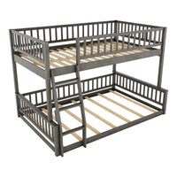 Full Xl Over Queen Bunk Bed With Ladder And Guardrails, Gray Box Spring Not Required Queen Gray Wood Bunk Solid Wood Mdf