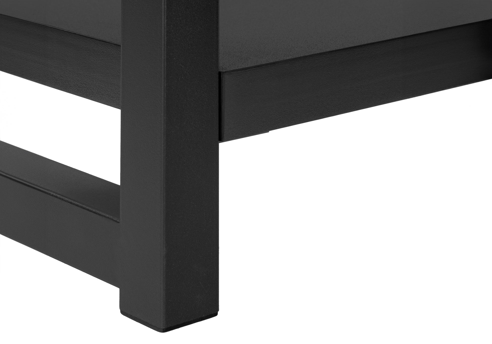 Accent Table, Side, End, Narrow, Small, 2 Tier, Living Room, Bedroom, Black Laminate, Black Metal, Contemporary, Modern Black Particle Board