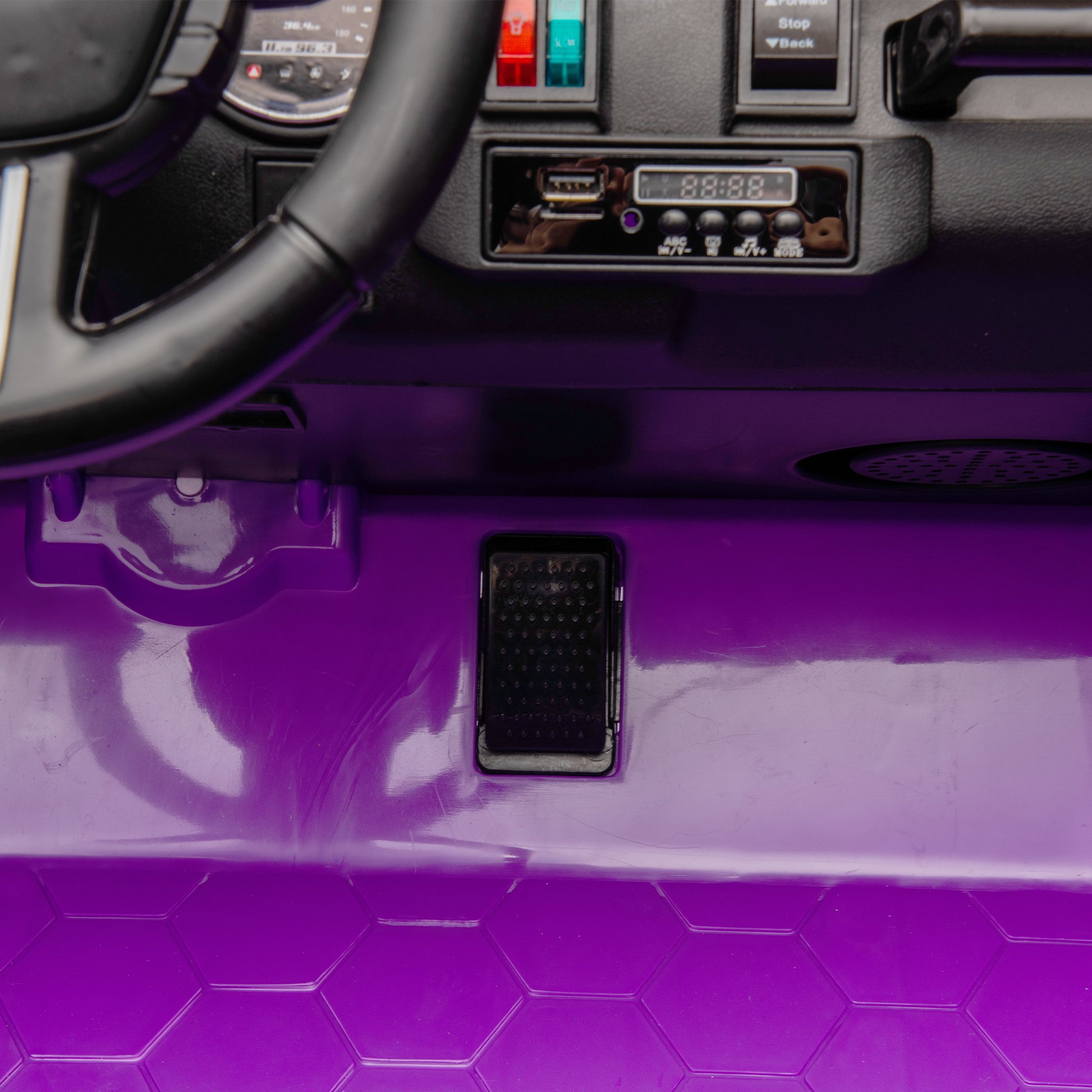 24V Two Seater Kids Ride On Truck Car W Parents Control,200W*2,Seat Width 20.28In,Four Wheel Suspension,Led Lights,Music,Mp3,Bluetooth,Two Independent Seat Belts,Suitable For Off Road For Kids Aged 3 Purple 100 149 Lbs Polypropylene