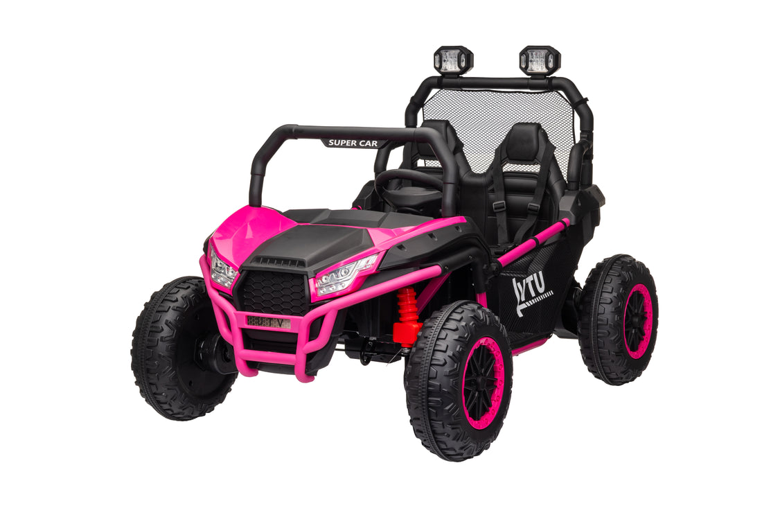 24 Volt Ride On Toys With Remote, Metal Frame Electric Powered Off Road Utv With 2 Xl Seater, 4X200W 5Mph Max, 4Wd 2Wd Switchable, 3 Speeds, Bluetooth, Storage, Pink Rose 150 199 Lbs Abs Pc Abs