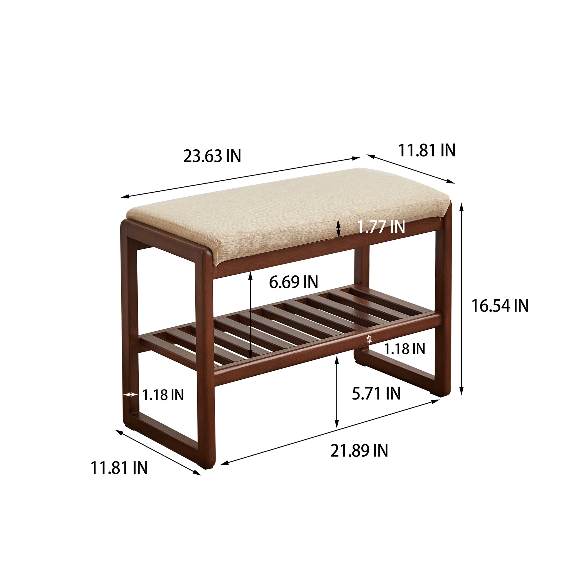 Walnut Color Solid Wood Shoe Bench, Beech Wood Storage Rack Organizer With High Rebound Sponge Cushion Walnut Brown Primary Living Space Beech Wood Shelves Upholstered Solid Wood