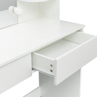 Modern Dressing Table With 2 Drawers, 4 Open Shelves Rectangular Makeup Table With Mirror, 10 Lamp Bulb,42.52*15.75* 52.76Inch,For Bedroom White Particle Board Mdf