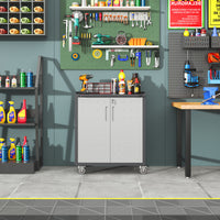 Heavy Duty Metal Garage Storage Cabinet With Wheels Sturdy And Durable Tool Storage Cabinet For Garage, Office, And Home Organizer Solutions Black Gray Steel