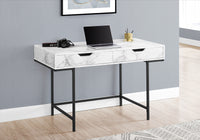 Computer Desk, Home Office, Laptop, Storage Drawers, 48"L, Work, White Marble Look Laminate, Black Metal, Contemporary, Modern White Particle Board