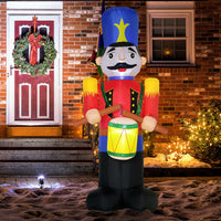 Homcom 8Ft Christmas Inflatables Outdoor Decorations Nutcracker Toy Soldier With Drum, Blow Up Yard Christmas Decor With Led Lights Display Red Polyester