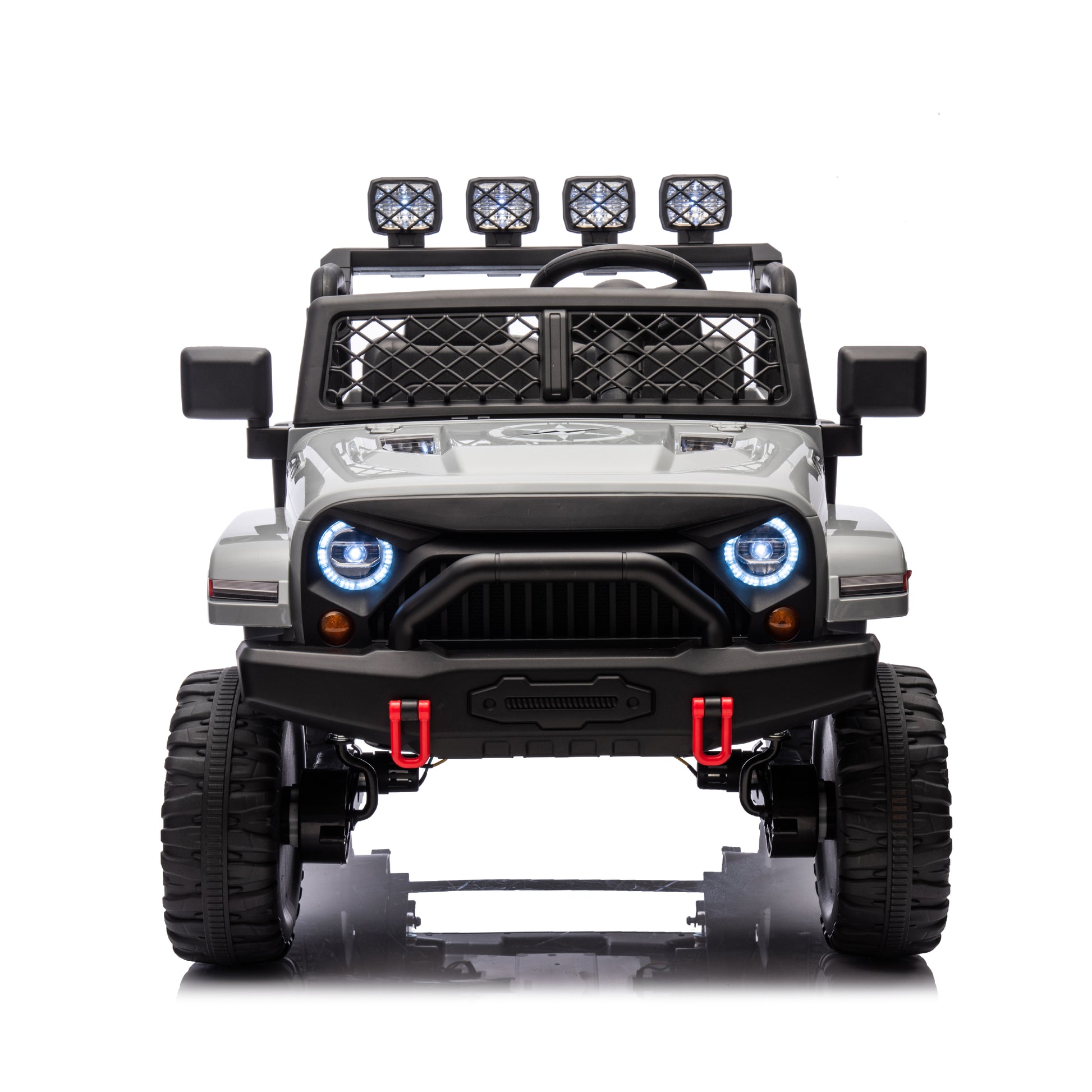 Gray,24V 2 Seater Ride On Truck Car, 4Wd Motors, With 2.4G Remote Control,Metal Suspension,Soft Start,Music, Led Light,Outdoor Off Road Electric Car,Toys Gifts Gray 100 149 Lbs Iron Plastic Iron