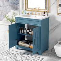 30 Inch Bathroom Vanity With Resin Sink, Freestanding Bathroom Vanity Set With Storage Shelf, Storage Cabinet For Bathroom, Solid Wood Frame Bathroom Cabinet, Blue Blue Bathroom Modern Solid Wood Mdf Resin