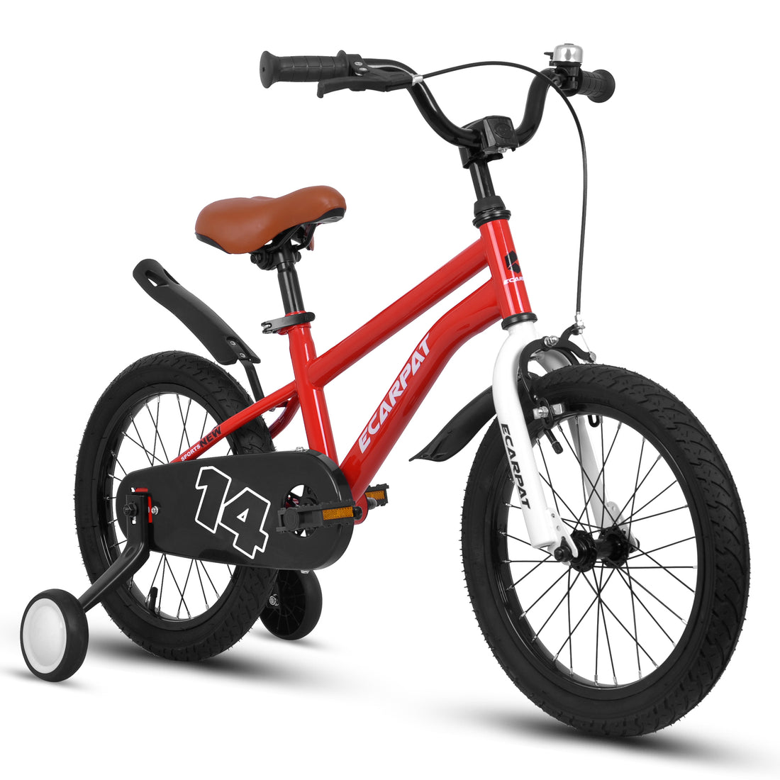 A14114 Kids Bike 14 Inch For Boys & Girls With Training Wheels, Freestyle Kids' Bicycle With Fender. Red Steel