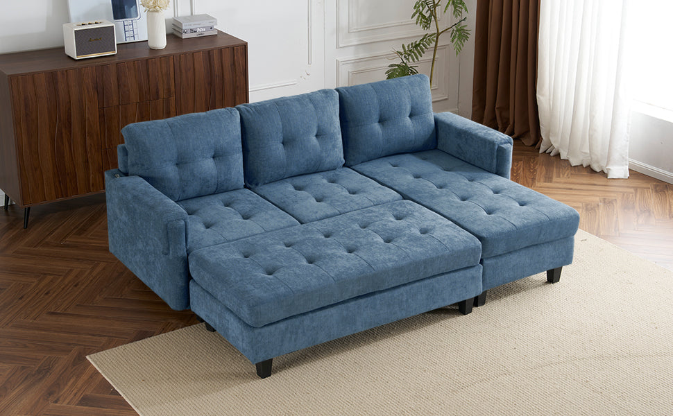 83.4" L Shaped Sofa Sectional Couch Sofa Bed With Two Usb Ports, A Movable Ottoman And A Reversible Chaise Lounge For Living Room, Navy Blue Navy Blue Foam Chenille 5 Seat