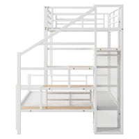 Twin Over Full Size Metal Bunk Bed With Storage Staircase And Open Wardrobe,White Expected Arrival Time:11.15 White Mdf Metal