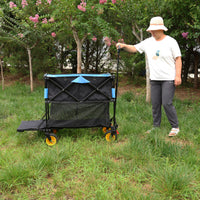 Big Large Capacity Folding Cart Extra Long Extender Wagon Cart Folding Wagon Garden Shopping Beach Cart Black Blue Black Garden & Outdoor Iron,Oxford Fabric