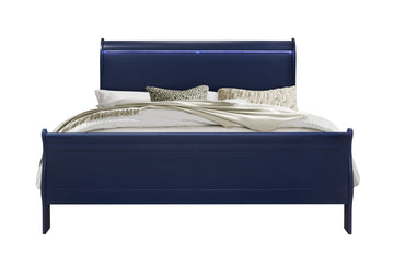 Charlston Blue King Bed With Led Blue Solid Wood Mdf