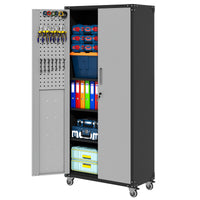 71" Metal Garage Storage Cabinet With Wheels Heavy Duty Tool Storage Cabinet For Home, Office, School, And Garage Organization, Black Gray Black Gray Steel