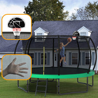 14Ft Trampoline With Enclosure Recreational Trampolines With Ladder And Antirust Coating, Astm Approval Outdoor Trampoline For Kids Green Steel