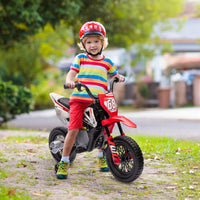 Qaba Kids Dirt Bike With Twist Grip Throttle, 12V Electric Motorcycle, Electric Bike For Toddler With Training Wheels, Rear Suspension & Music For Ages 3 6 Years, Red Red Plastic