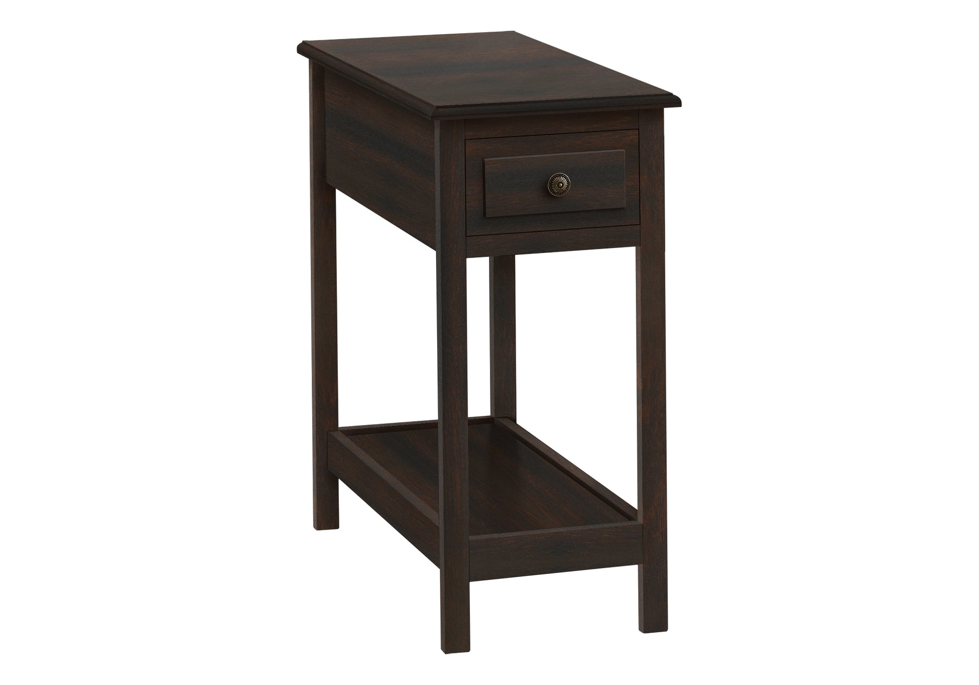 Accent Table, 2 Tier, End, Side Table, Narrow, Nightstand, Bedroom, Storage Drawer, Lamp, Brown Veneer, Transitional Walnut Mdf