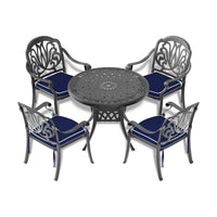 35.43 Inch Cast Aluminum Patio Dining Table With Black Frame And Umbrella Hole Dining Set Black Rust Resistant Frame Garden & Outdoor Complete Patio Sets Aluminium