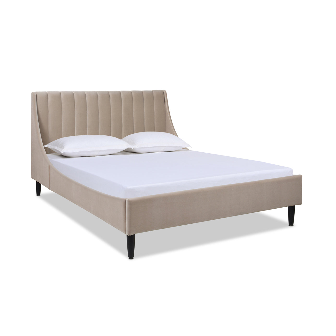 Aspen Vertical Tufted Modern Headboard Platform Bed Set, Queen, Mink Beige Performance Velvet Queen Mink Wood Foam Velvet Velvet