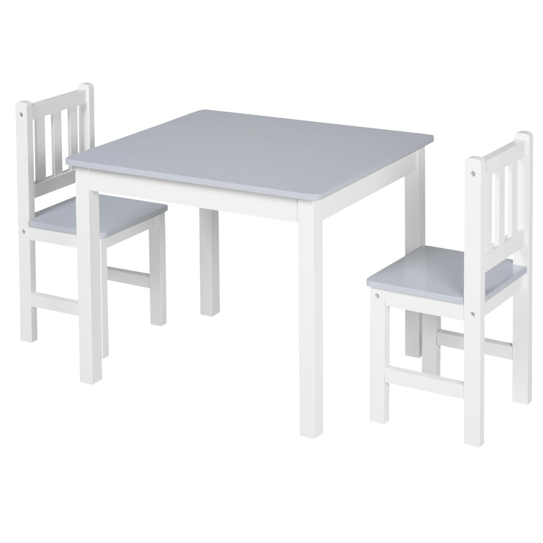 Qaba Kids 3 Piece Table And Chair Set Ideal For Arts, Meals, Lightweight Wooden Homework Activity Center, Toddlers Age 3 , Grey Grey Wood