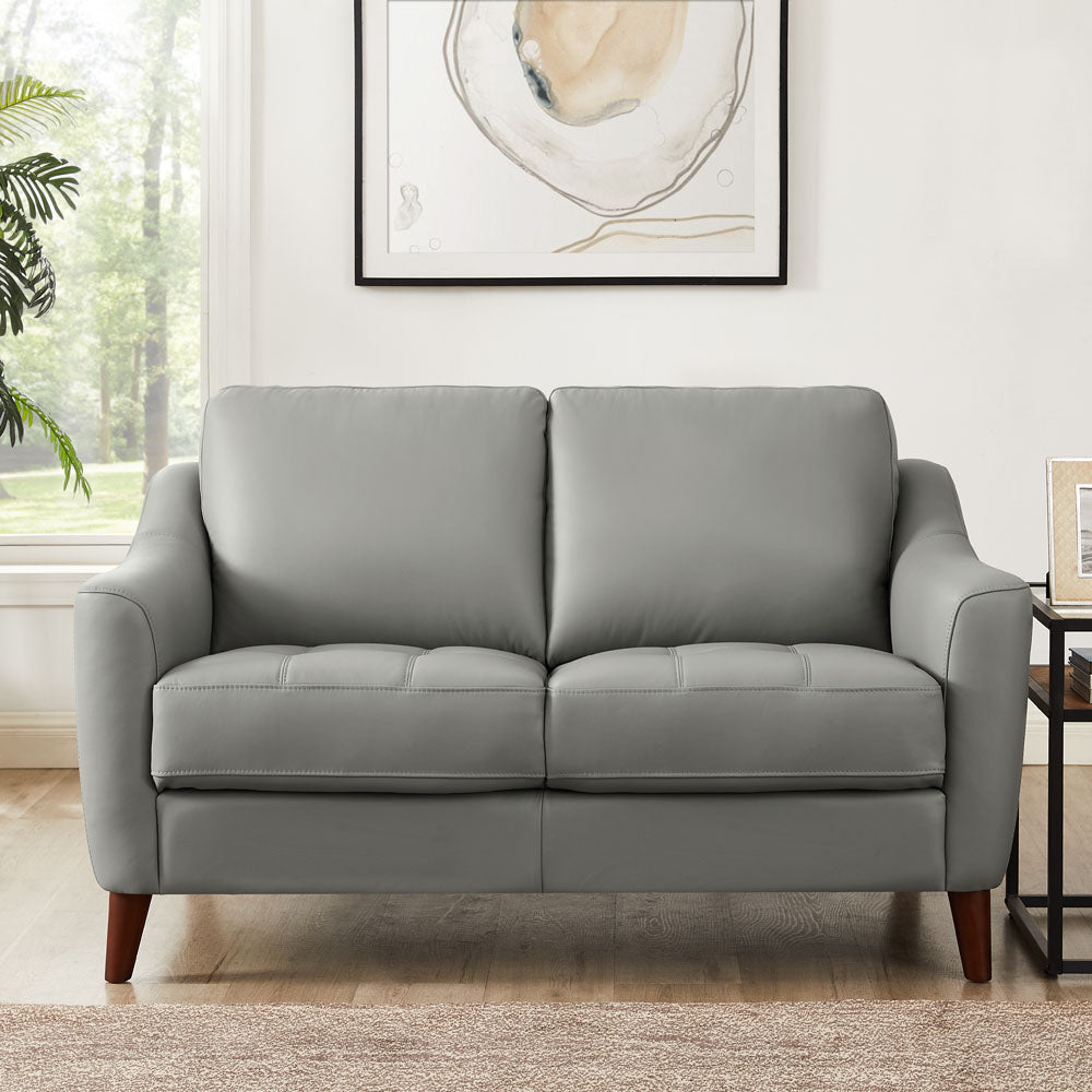 Ersa Leather Loveseat Silver Grey Memory Foam Genuine Leather