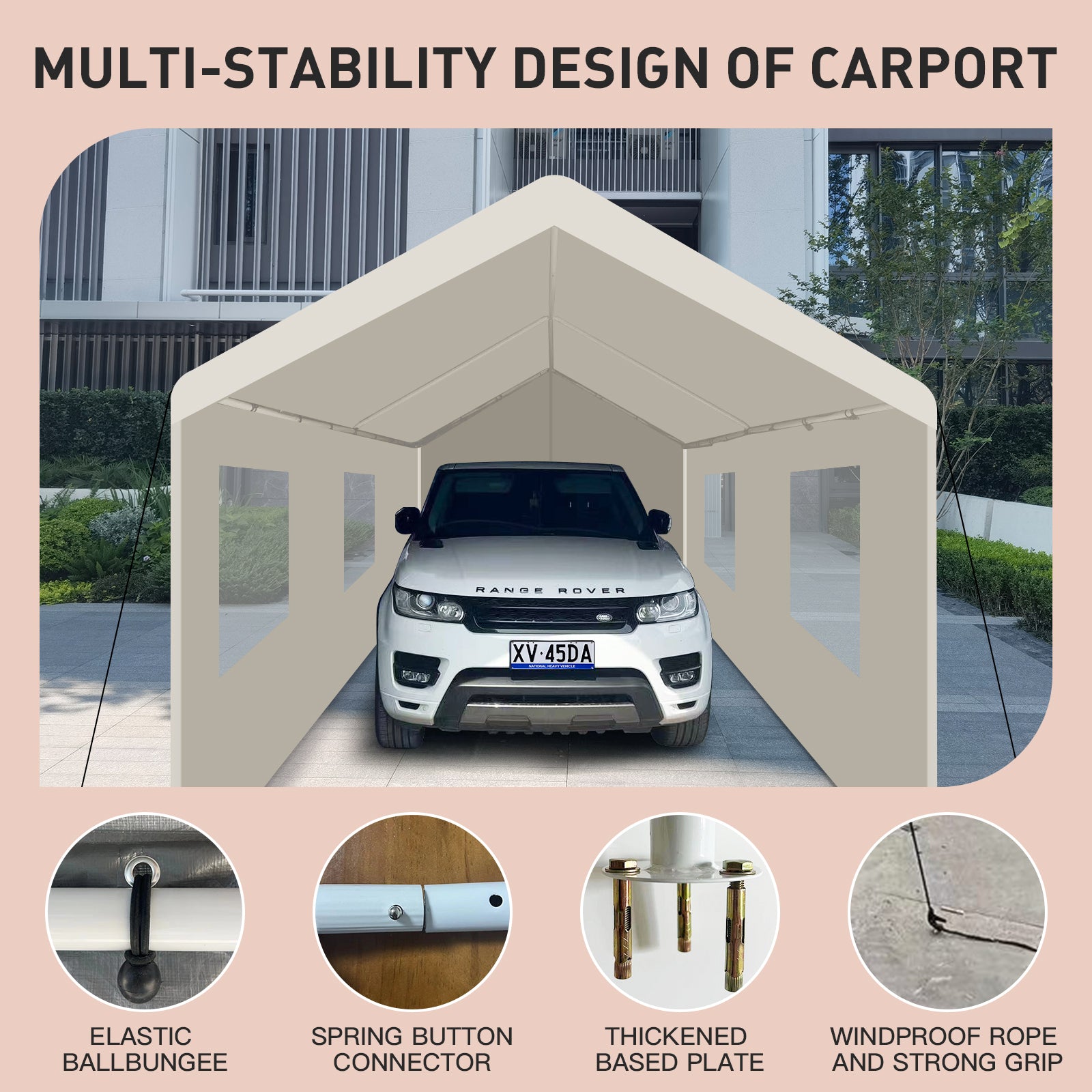 Carport, 10 20 Heavy Duty Portable Carport Garage Tent For Outdoor Storage Shelter White White Metal