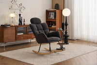 055 Teddy Fabric Upholstered Nursery Rocking Glider Chair Mid Century Modern Accent Arm Chair Padded Seat With High Backrest And Pillows For Living Room Bedroom Offices Dark Gray Teddy Headrest