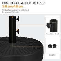 Outsunny 64 Lbs. Fillable Umbrella Base With Steel Umbrella Holder, Round Umbrella Stand For 1.5" Or 2" Umbrella Poles, Heavy Duty For Outdoor, Lawn, Deck, Poolside, Black Black Hdpe