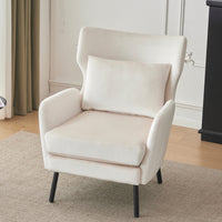 Wing Back Velvet Accent Chair, Modern Living Room Armchair Comfy Upholstered Single Sofa Chair For Bedroom Dorms Reading Reception Room With Metal Legs & Pillow, Beige Beige Velvet