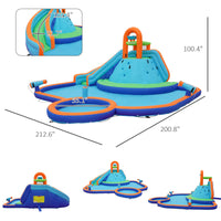 Outsunny Kids Inflatable Water Slide 4 In 1 Bounce House Water Park Jumping Castle With Water Pool, Slide, Climbing Walls, & 2 Water Cannons, 450W Air Blower Multicolor Oxford Fabric