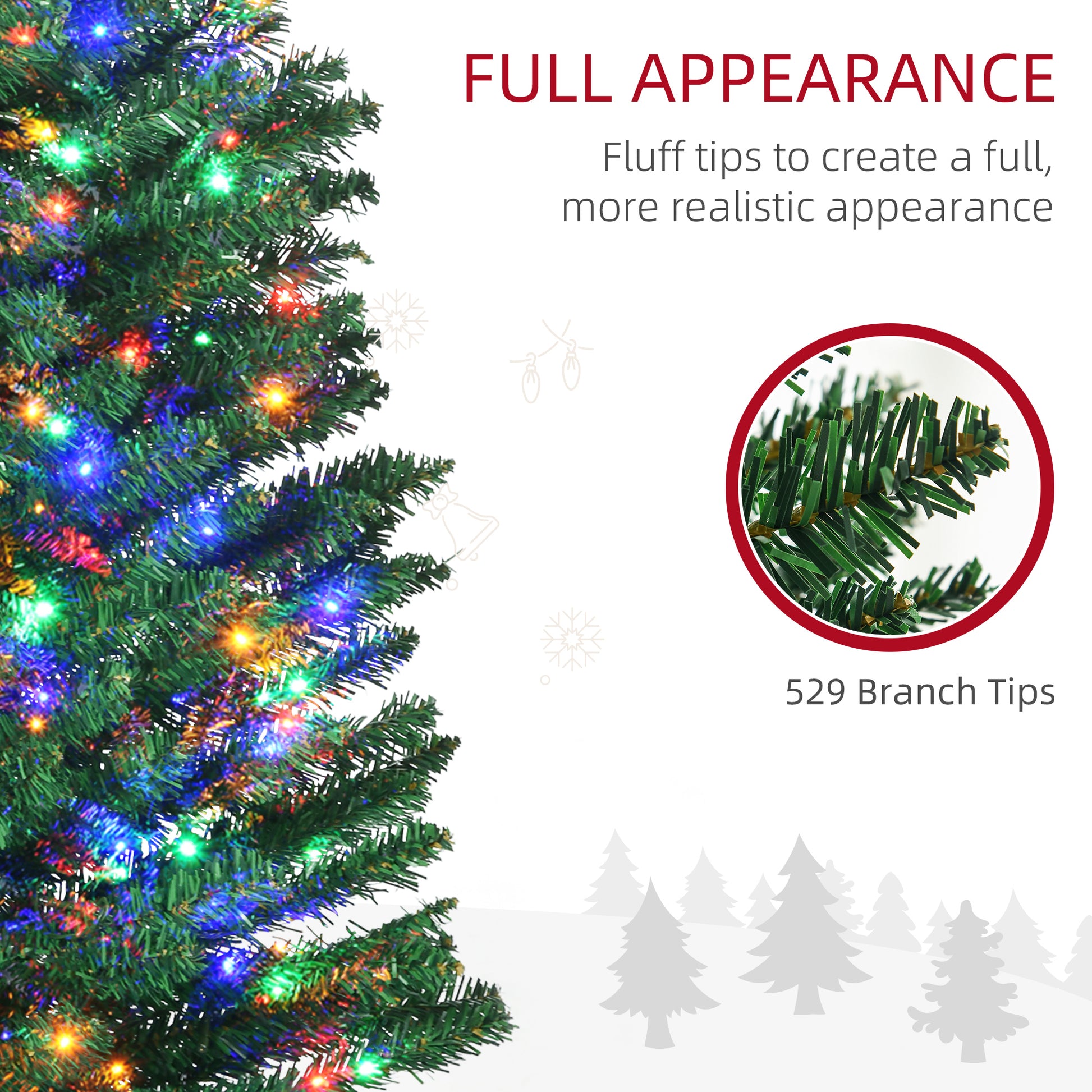 Homcom 7Ft Tall Pencil Prelit Artificial Christmas Tree Holiday D Cor With 499 Branches, 180 Colorful Led Lights, Steel Base, Green Green Plastic