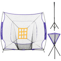 Soozier Baseball Practice Net Set With 7.5X7Ft Catcher Net, Ball Caddy And Batting Tee, Portable Baseball Practice Equipment With Carry Bag For Hitting, Pitching, Batting, Catching, Purple Purple Steel