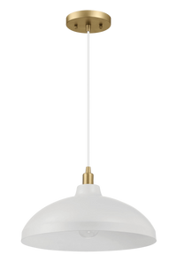 Astral Single Light White Pendant Lamp With Golder Brass Finish For Entrance Kitchen Island 14"D 8"H Gold,White Ceiling Lights Metal