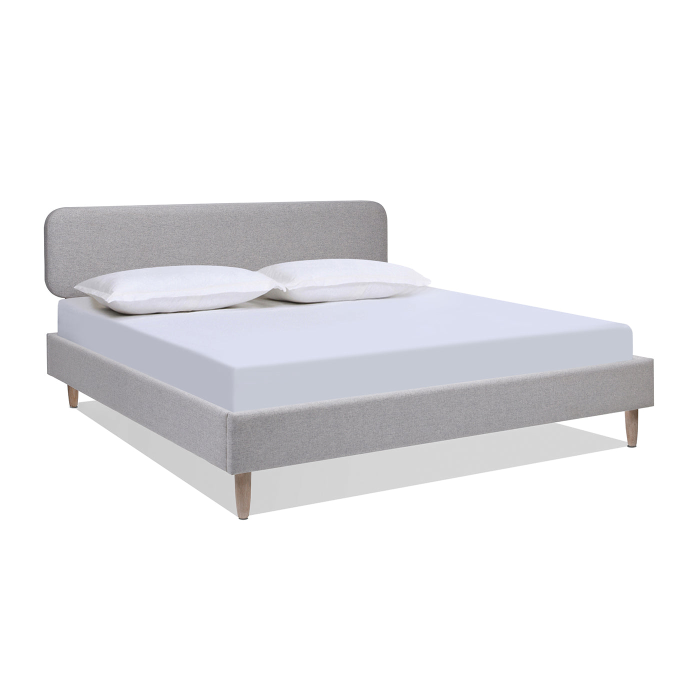 Diego Low Upholstered Platform Bed, King, Light Grey Polyester Box Spring Not Required King Gray Wood Foam Polyester Polyester