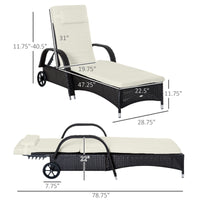 Outsunny Wicker Outdoor Chaise Lounge, 5 Level Adjustable Backrest Pe Rattan Pool Lounge Chair With Wheels, Cushion & Headrest, Dark Coffee And Cream White Colorful Rattan