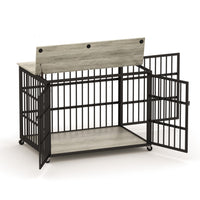 Furniture Style Dog Crate Wrought Iron Frame Door With Side Openings, Grey, 38.4''W X 27.7''D X 30.2''H. Grey Particle Board