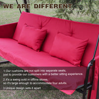 Outdoor Patio 3 Seaters Metal Swing Chair Swing Bed With Cushion And Adjustable Canopy Red Color Yes Red Weather Resistant Frame Garden & Outdoor Foam Metal