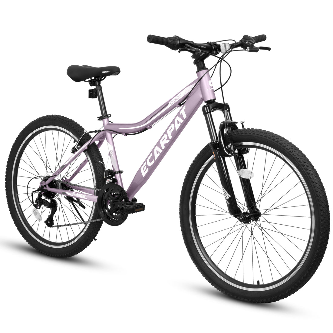 A26208 Ecarpat 26 Inch Mountain Bike, 21 Speed V Brake, Front Suspension, Carbon Steel Frame Mountain Bike For Teenagers Girls Women Bicycles Cycling Purple Durable Garden & Outdoor Polyurethane Foam Steel