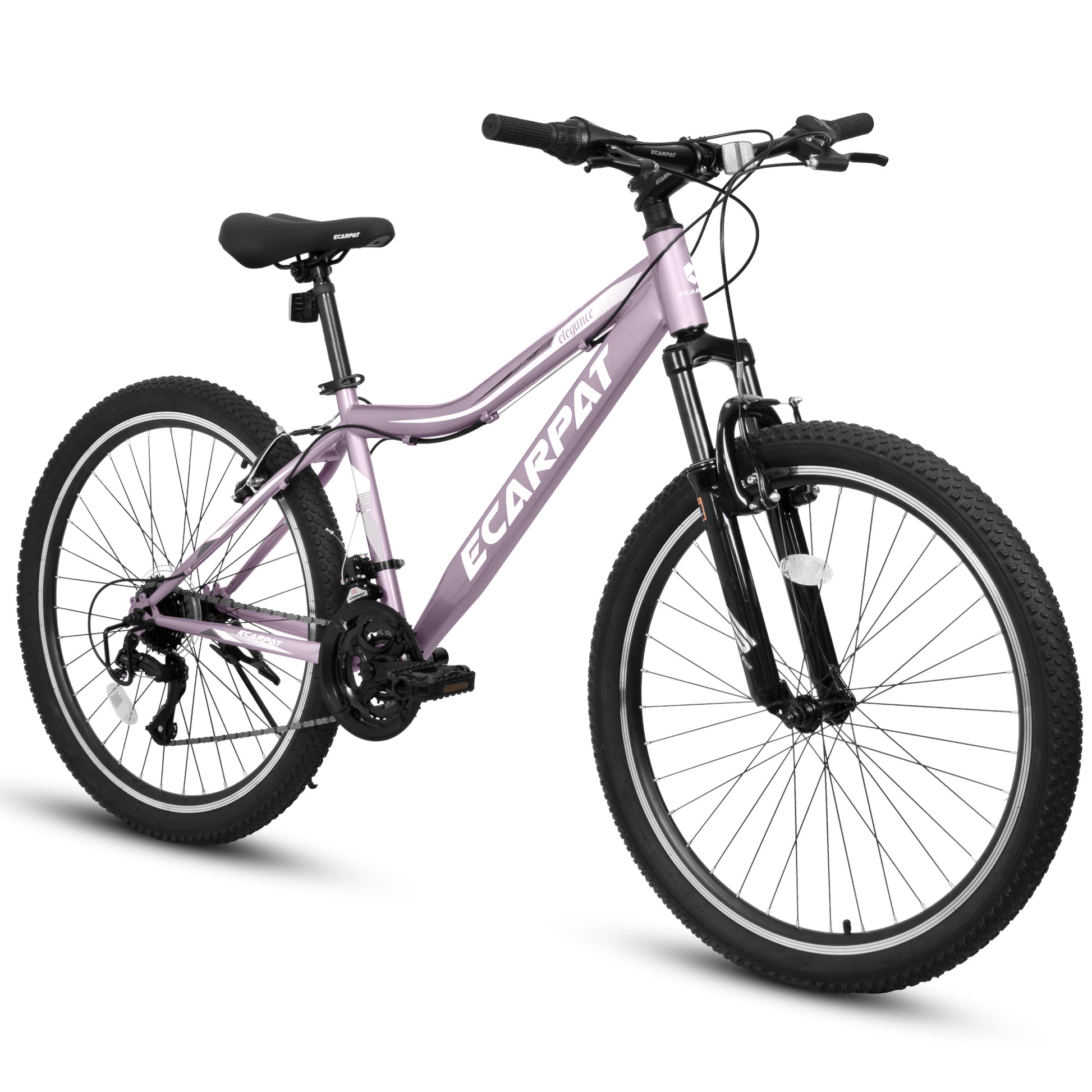 A26208 Ecarpat 26 Inch Mountain Bike, 21 Speed V Brake, Front Suspension, Carbon Steel Frame Mountain Bike For Teenagers Girls Women Bicycles Cycling Purple Durable Garden & Outdoor Polyurethane Foam Steel