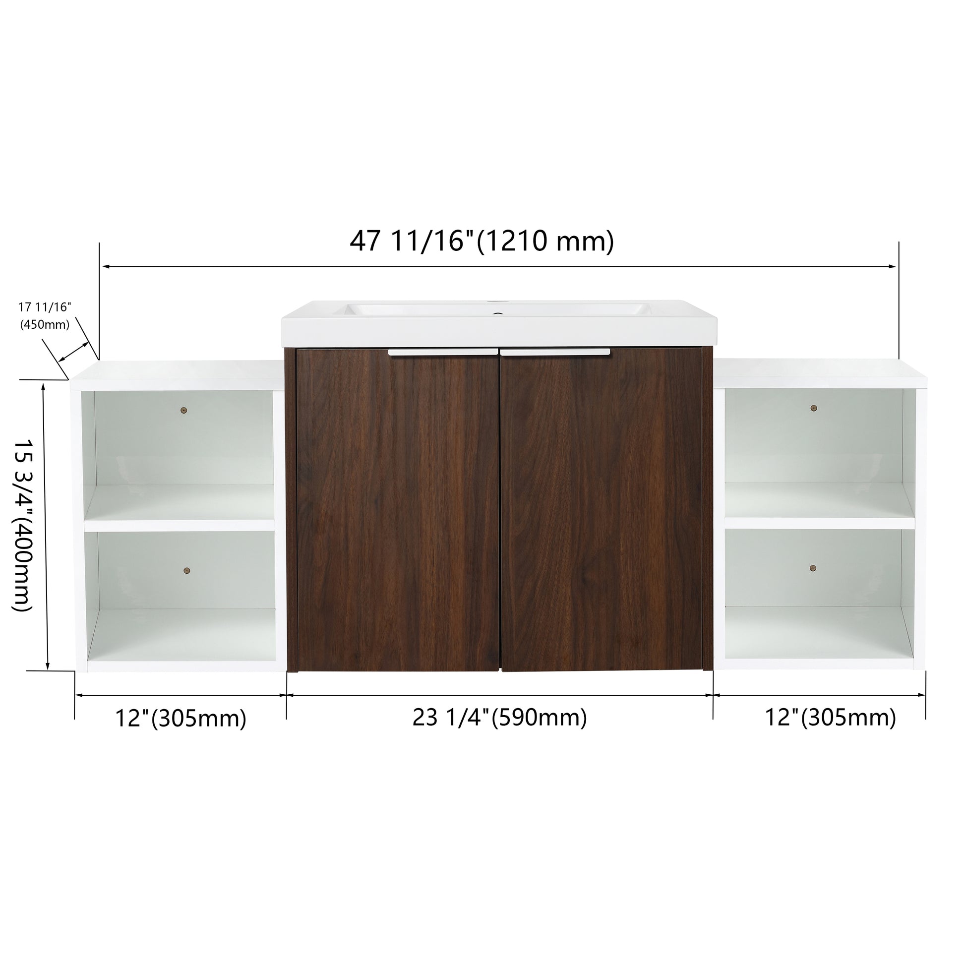 48 Inch Soft Close Doors Bathroom Vanity With Sink, Two Small Storage Shelves, 24" And 12" Combination Cabinet, Kd Packing California Walnut 2 2 Bathroom Wall Mounted Modern Plywood