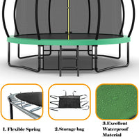 14Ft Trampoline With Enclosure Recreational Trampolines With Ladder And Antirust Coating, Astm Approval Outdoor Trampoline For Kids Green Steel