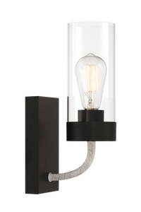 Zephyr Single Light Sconce With Clear Glass Metal Black Finish Black,Clear Glass,Metal